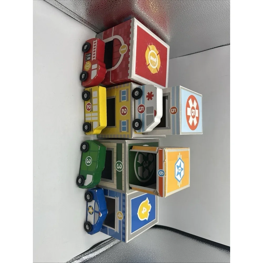 Melissa & Doug Nesting and Sorting Blocks - 6 Buildings, 5 Wooden Vehicles -